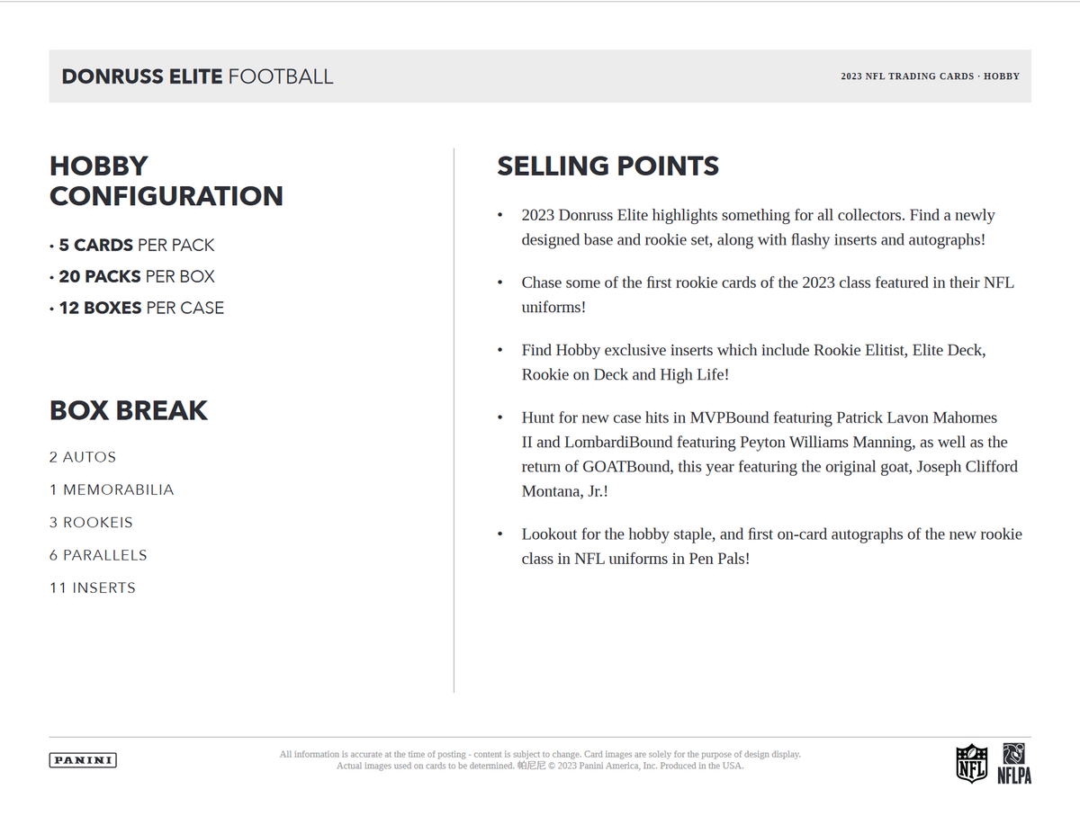 2023 Panini Donruss Elite Football Hobby 12 Box Case