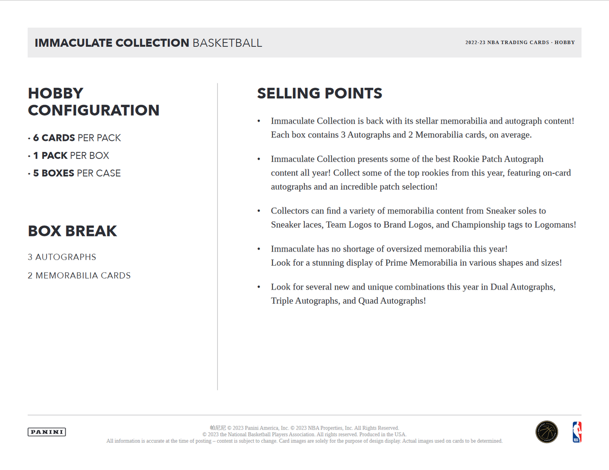 2022-23 Panini Immaculate Basketball Hobby Box