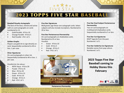 2023 Topps Five Star Baseball Hobby 8 Box Case